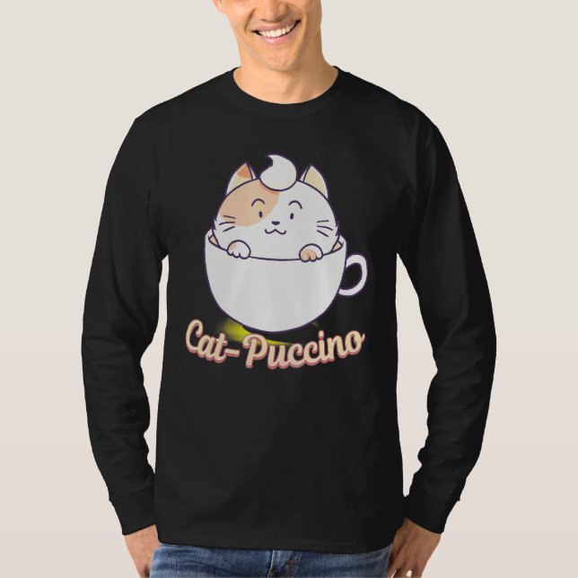 Cat Puccino Cappuccino Cat Kitten Coffee Drink T-Shirt (Front)
