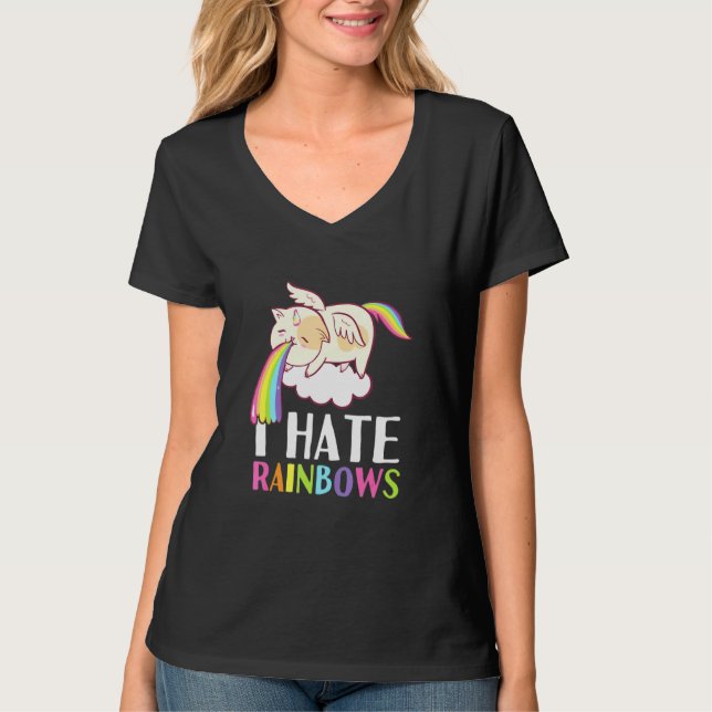 Cat Puke Rainbow Vomit I Hate Rainbows Cute T-Shirt (Front)