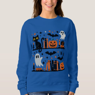 Cat Pumpkin Bat Spider Halloween Book Candle Sweatshirt