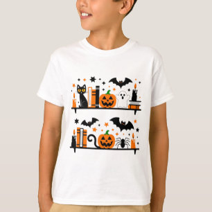 Cat Pumpkin Bat Spider Halloween Book Candle  T-Shirt
