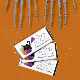 Cat Pumpkin Broomstick Name Happy Halloween Hershey Bar Favors