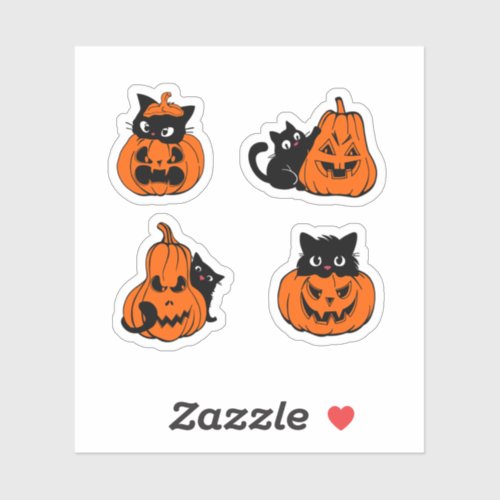 Cat Pumpkin Cute Black Cats Funny Halloween Party  Sticker