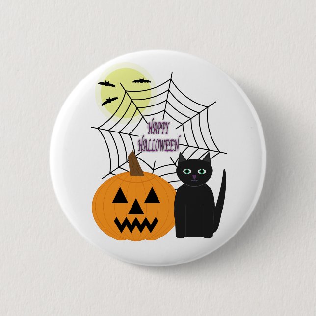 Cat & Pumpkin Halloween Button (Front)