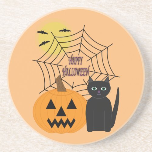 Cat  Pumpkin Halloween Coaster