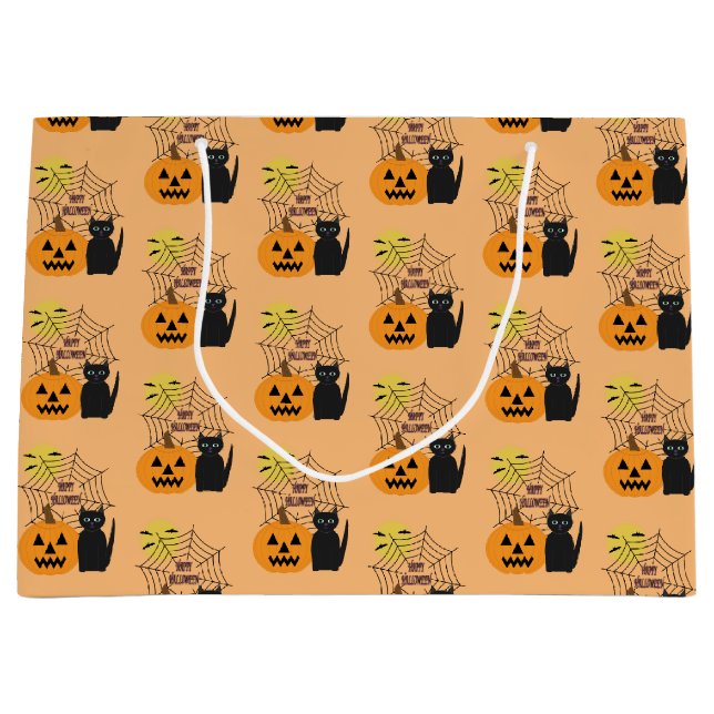 Cat & Pumpkin Halloween Large Gift Bag (Front)