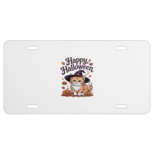 Cat Pumpkin Happy Halloween License Plate