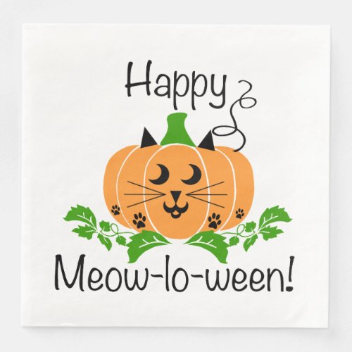 Cat Pumpkin Meowloween Halloween Paper Napkins