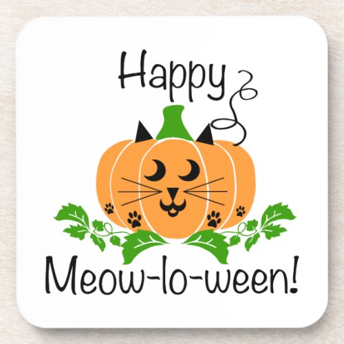 Cat Pumpkin Meowloween Halloween Plastic Coasters