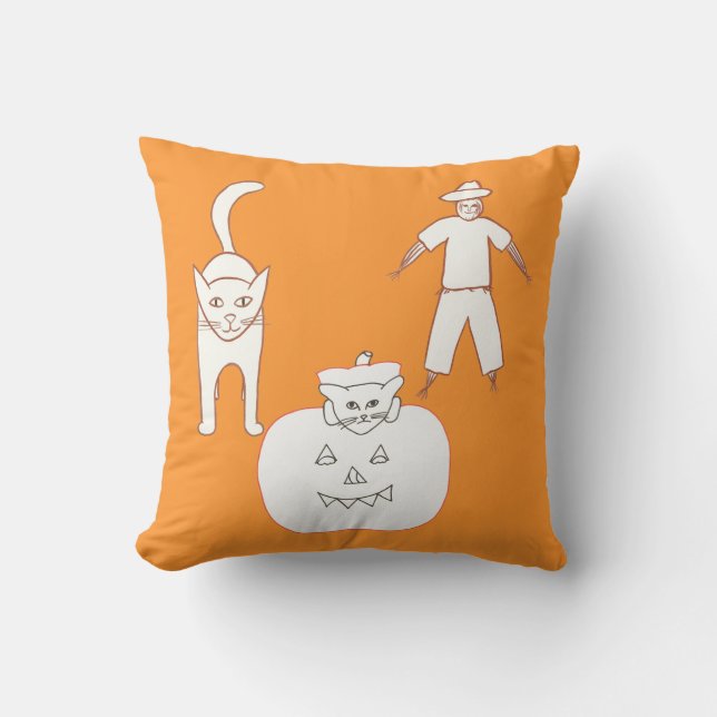 Cat Pumpkin Scarecrow Halloween Pillow (Front)