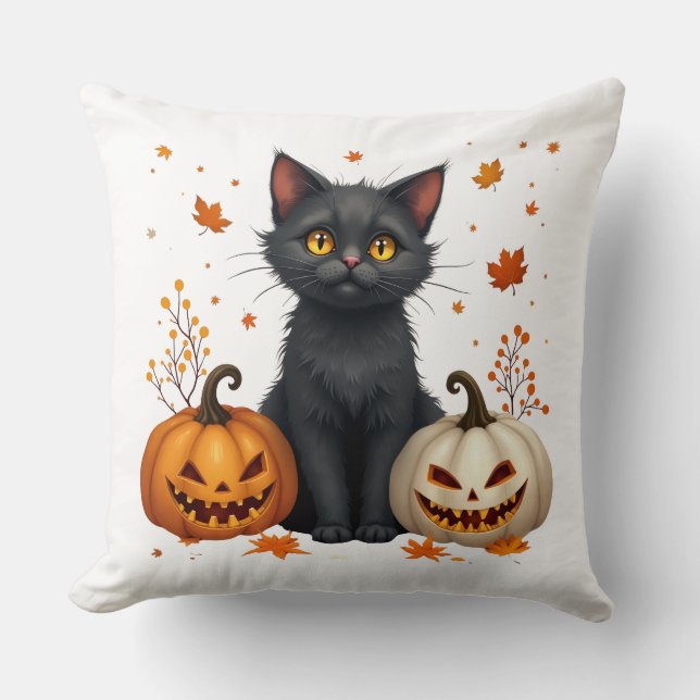 cat pumpkin throw pillow (Front)