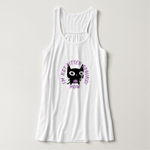 Cat Pun Black Kitten with Knife Personalized Text  Tank Top