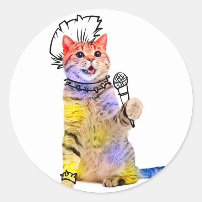 Cat punk cartoon classic round sticker (Front)