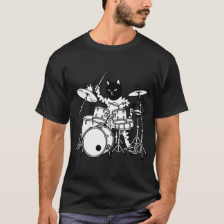 Cat Punk Playing Drum T-Shirt