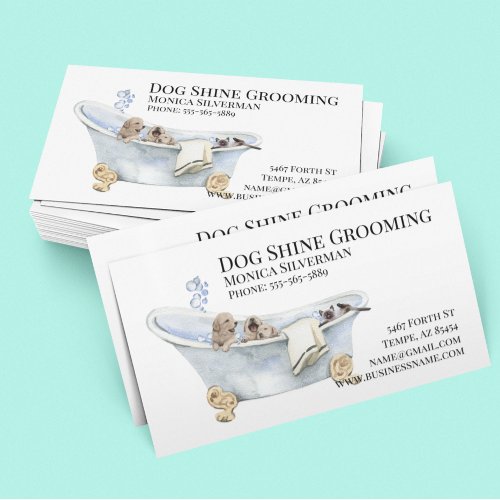 Cat Puppy Bathtub Dog Grooming Pet Services Business Card