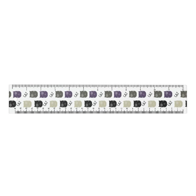 Cat Purple Black Pet Pattern Ruler (Front)