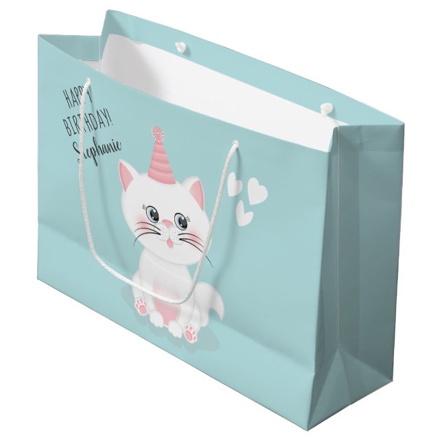Cat Purr-fect Day Birthday Large Gift Bag (Front Angled)
