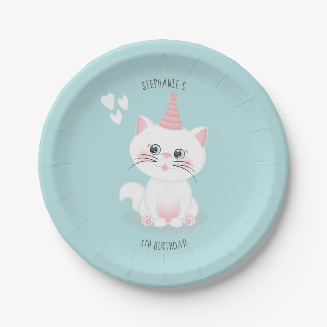 Cat Purr-fect Day Birthday Paper Plates (Front)