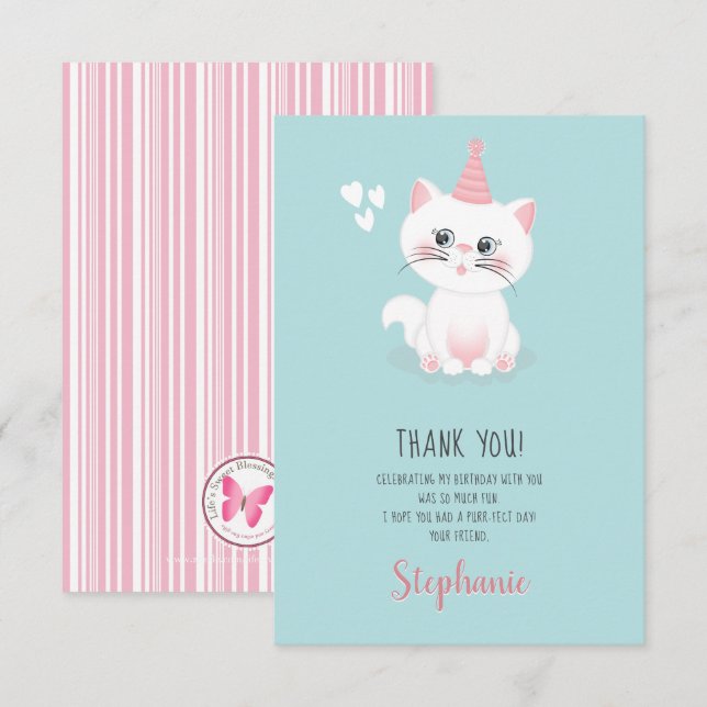 Cat Purr-fect Day Birthday Thank You Invitation (Front/Back)