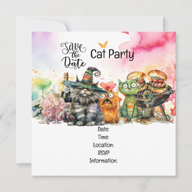 Cat  Purr-fectly Quirky Cat Party Save The Date (Front)