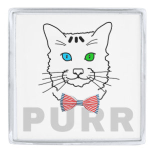 Cat Purr Silver Finish Lapel Pin