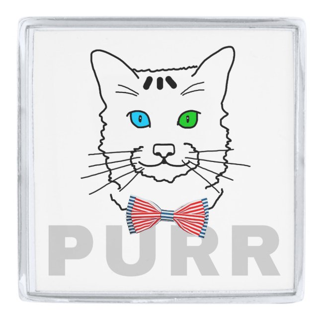 Cat Purr Silver Finish Lapel Pin (Front)