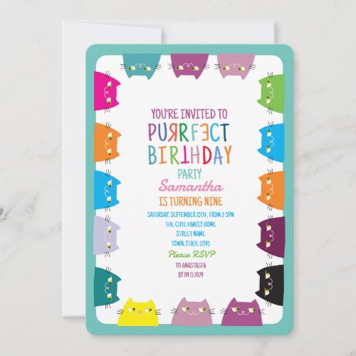 Cat Purrfect Birthday Party Invitation