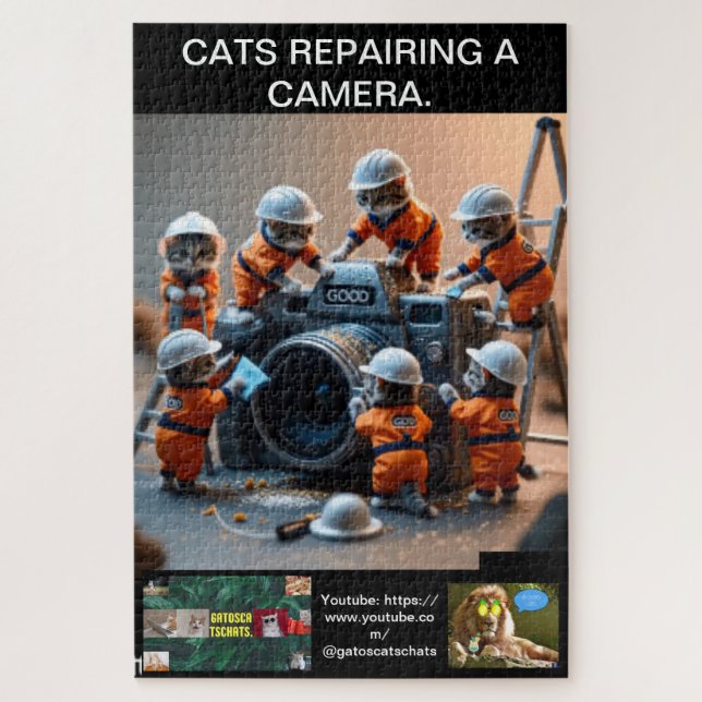 Cat puzzles, wearing uniforms, repairing a camera. jigsaw puzzle (Vertical)