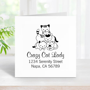 Cat Pyramid - Crazy Cat Lady Address Rubber Stamp
