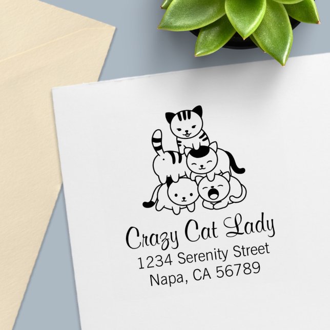 Cat Pyramid - Crazy Cat Lady Address Self-inking Stamp (Creator Uploaded)