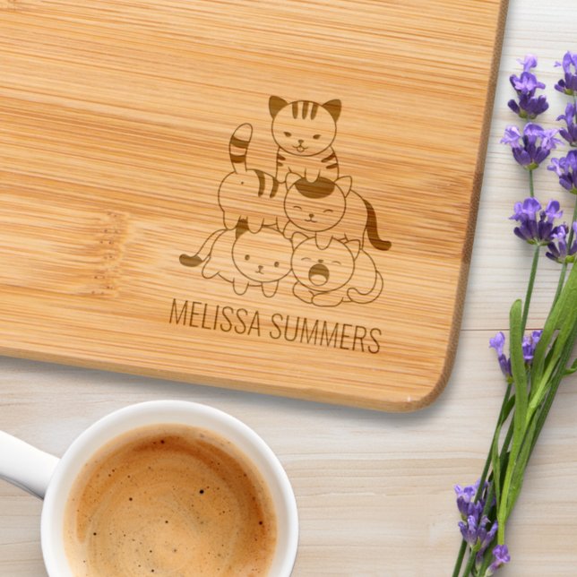 Cat Pyramid Custom Name Engraved Cutting Board (Creator Uploaded)