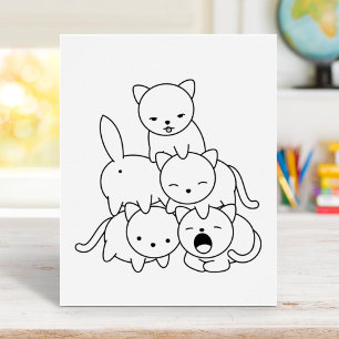 Cat Pyramid - Group of Cats Coloring Page Poster