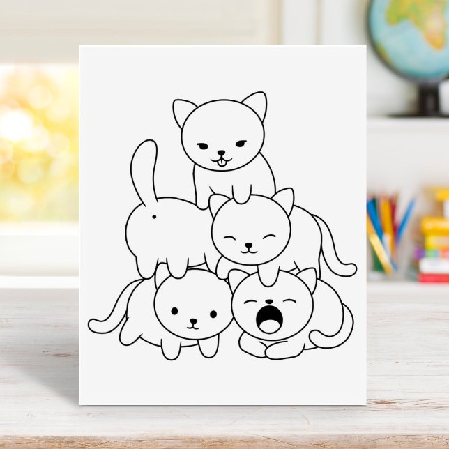 Cat Pyramid - Group of Cats Coloring Page Rubber Stamp (Creator Uploaded)