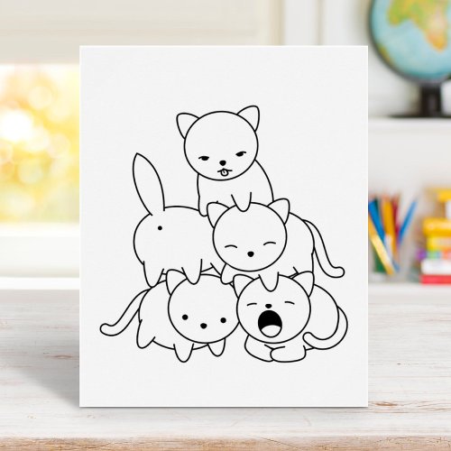 Cat Pyramid _ Group of Cats Coloring Page Rubber Stamp