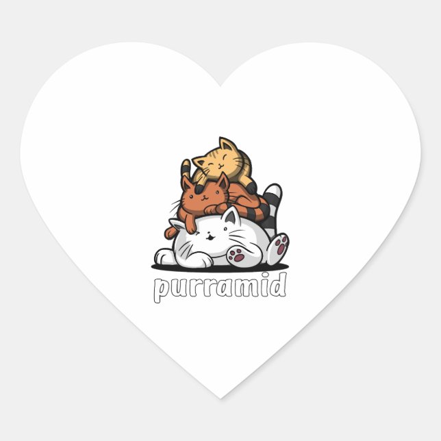 Cat Pyramid Purramid Cute Kittens Heart Sticker (Front)