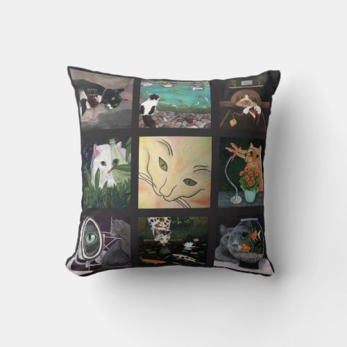 Cat Quilt A grouping of cat paintings Throw Pillow