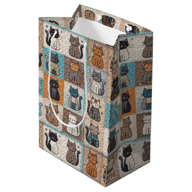 Cat Quilt Design Medium Gift Bag (Back Angled)