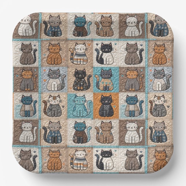 Cat Quilt Design Paper Plates (Front)