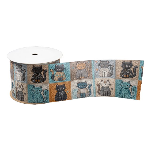 Cat Quilt Design Satin Ribbon (Spool)