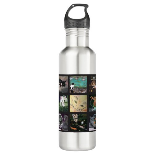 Cat Quilt Nine images of feline fun Stainless Steel Water Bottle