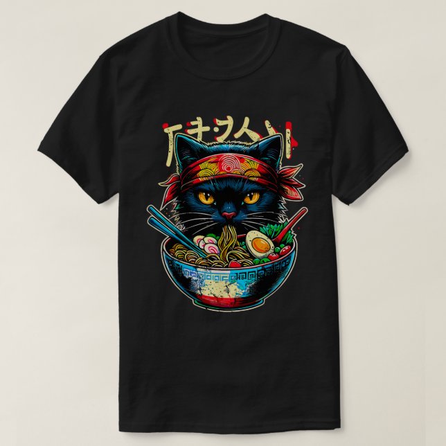 Cat Ra Noodle Japanese Anime Kawaii Cats T-Shirt (Design Front)
