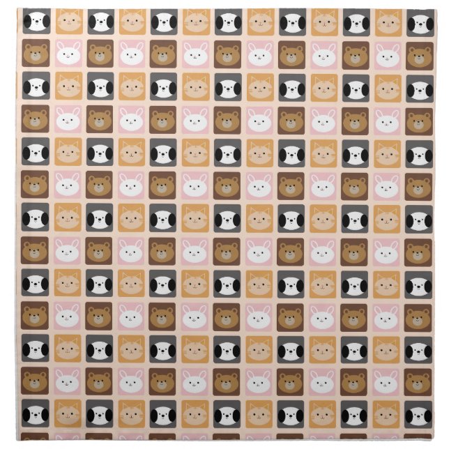 Cat, Rabbit, Dog and Bear pattern Cloth Napkin (Front)