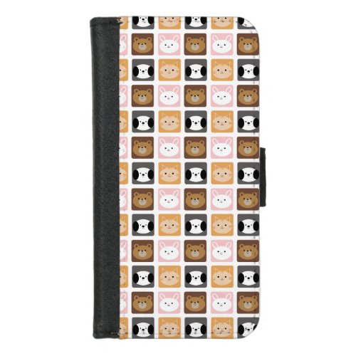Cat Rabbit Dog and Bear pattern iPhone 87 Wallet Case