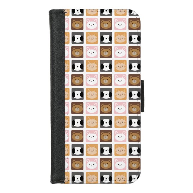Cat, Rabbit, Dog and Bear pattern iPhone Wallet Case (Front)
