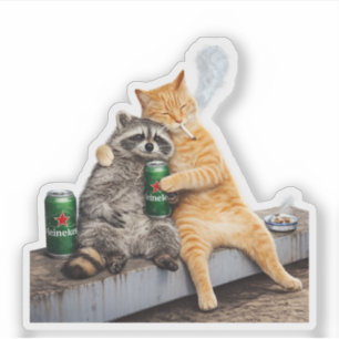 Cat Raccoon Smoking Cigarette Vintage Meme Drink Sticker