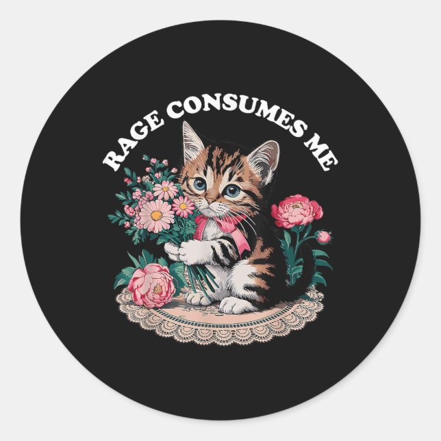 Cat Rage Consumes Me  Classic Round Sticker (Front)