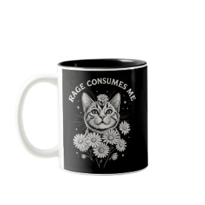 Cat Rage Consumes Me Funny Sarcastic Kitten Flower Two-Tone Coffee Mug
