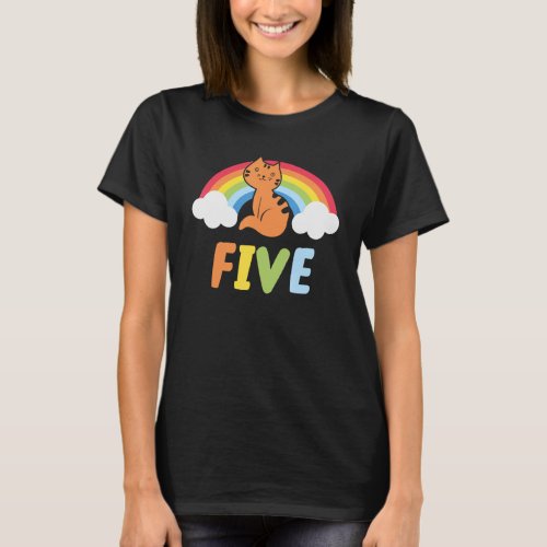 Cat Rainbow 5th Birthday Kids Boys Girls Pre_K Kit T_Shirt