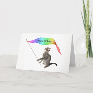 Cat Rainbow Banner Birthday Card