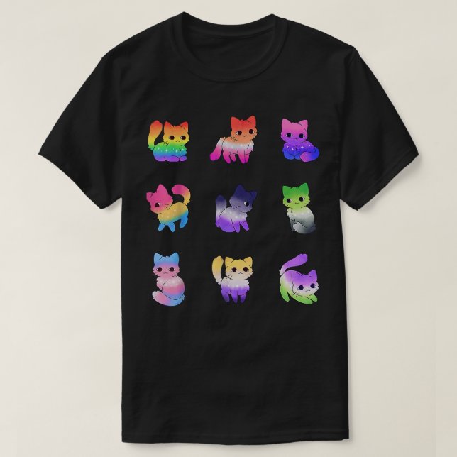 Cat Rainbow Gay Pride Cute LGBT Pride Animal Pet L T-Shirt (Design Front)