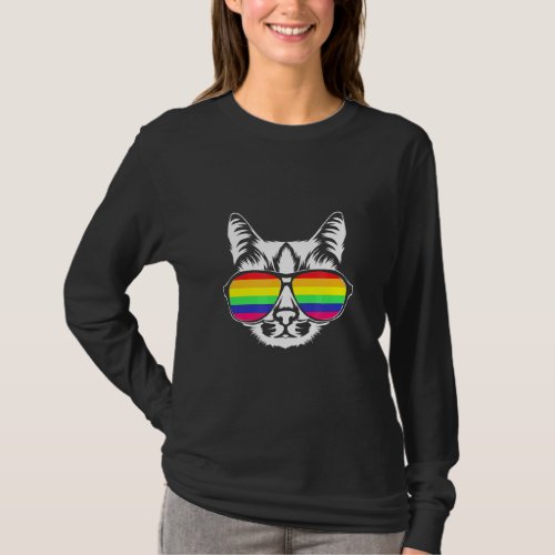 Cat Rainbow Glasses Sunglasses Outfit Trans Girl P T_Shirt